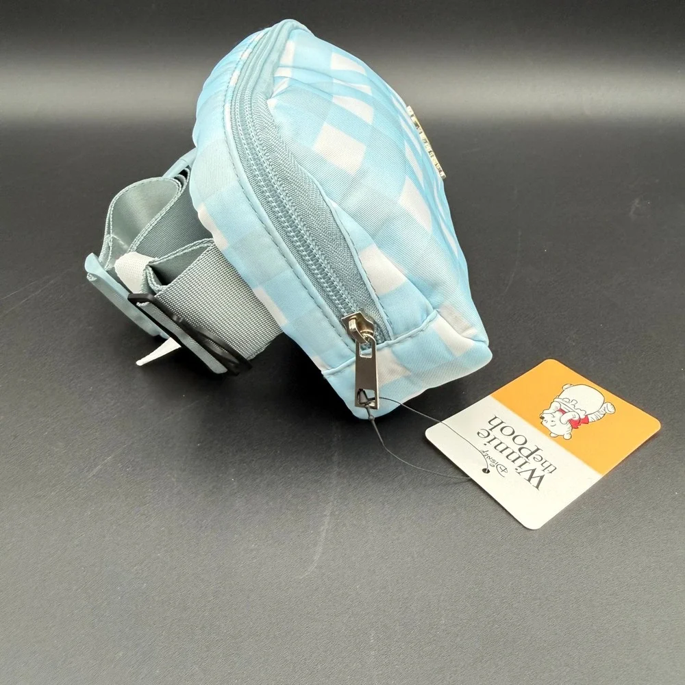 Disney Winnie Pooh Gingham Fanny Pack Blue White Bioworld Waist Bag Enamel Pin